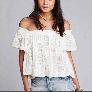 Free People Thrills & Frills off-the-shoulder top lace cream ivory white size M